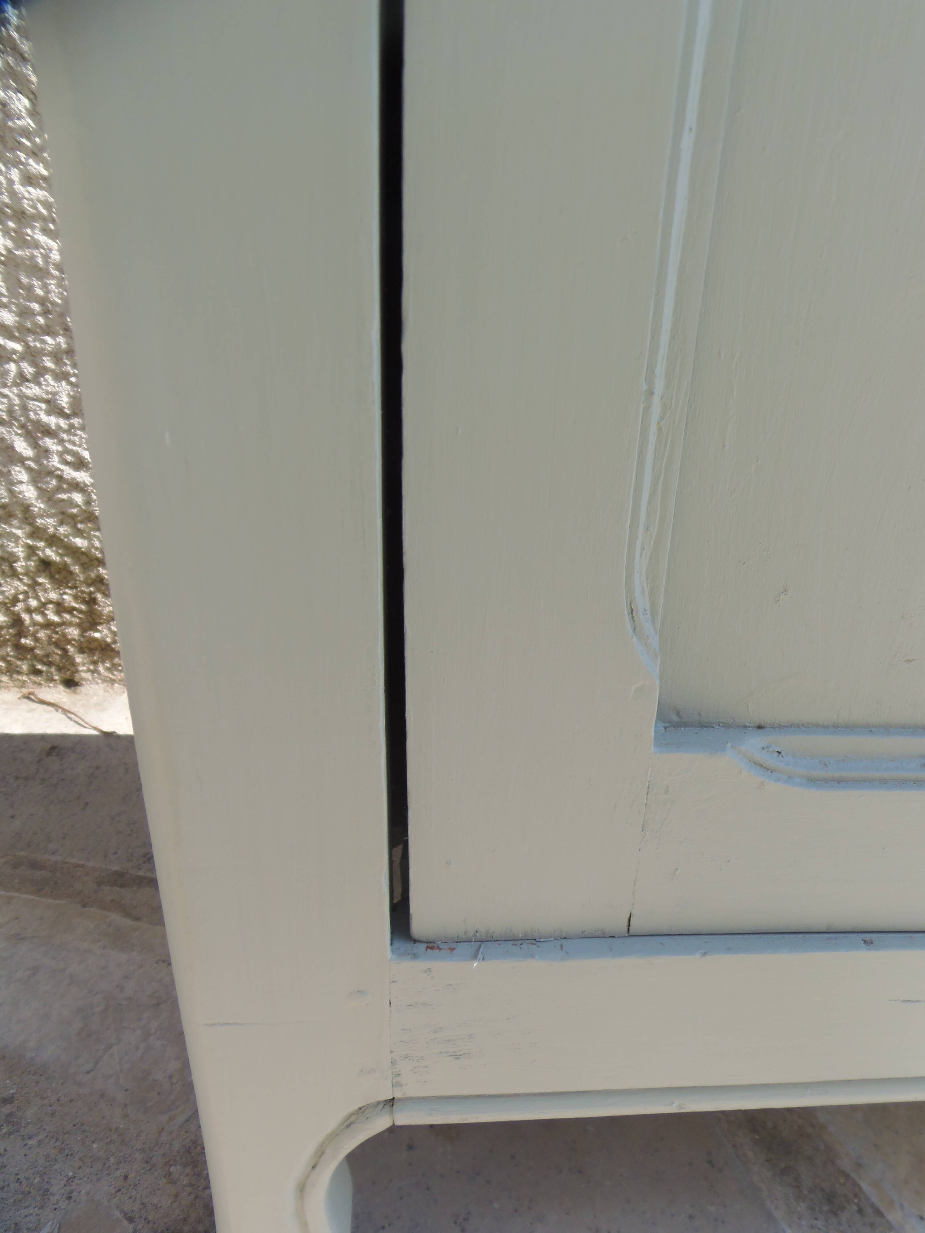Vintage Parisian cupboard with 1 door, 1 drawer, reimagined in grey-green.