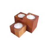 Vintage teak candlestick trio