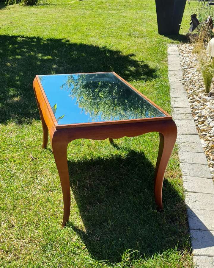 Coffee table exotic wood and glass 50s