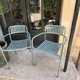 Tolix patio chairs lichen green