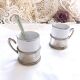 Duo Italian Porcelain Cups with Vintage Monopoly Pewter Holder
