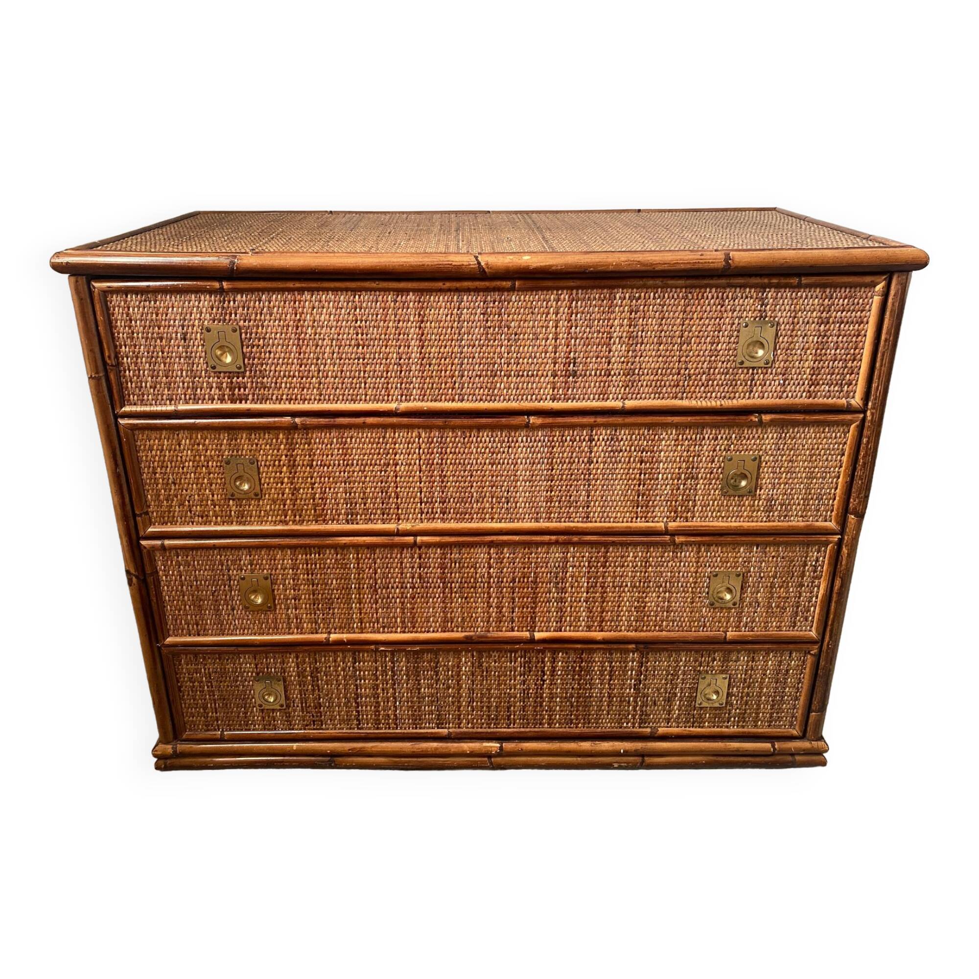 Dal Vera chest of drawers in woven rattan and bamboo Italian design 1970