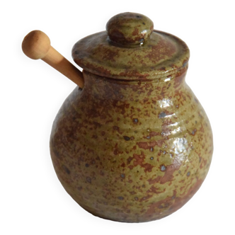 Medium pot mustard sauces vinaigrette honey vintage stoneware ceramic pyrite handmade spoon wood