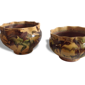 Two glazed terracotta planters