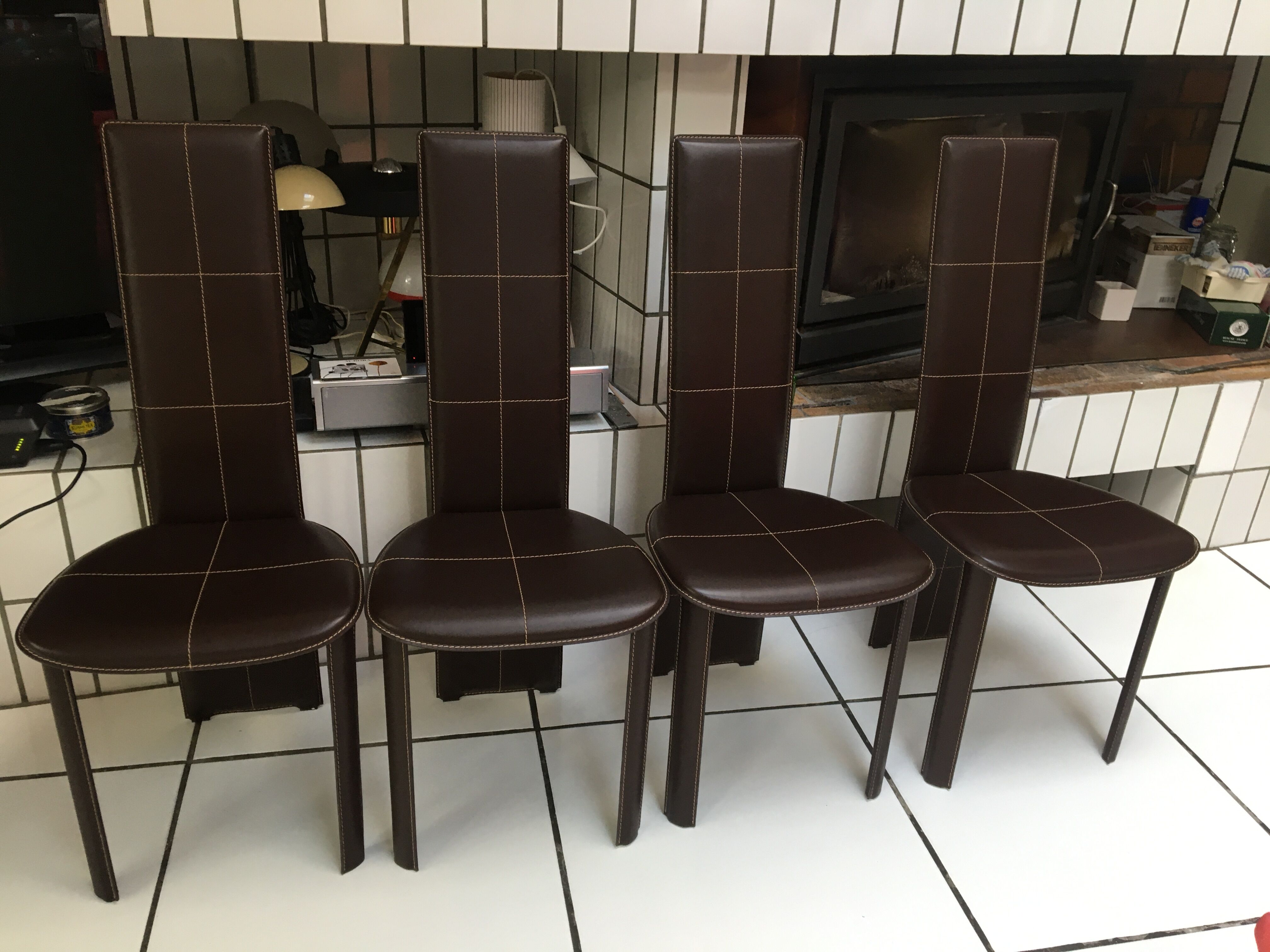 Set of 4 leather chairs from Frag for ROCHE BOBOIS