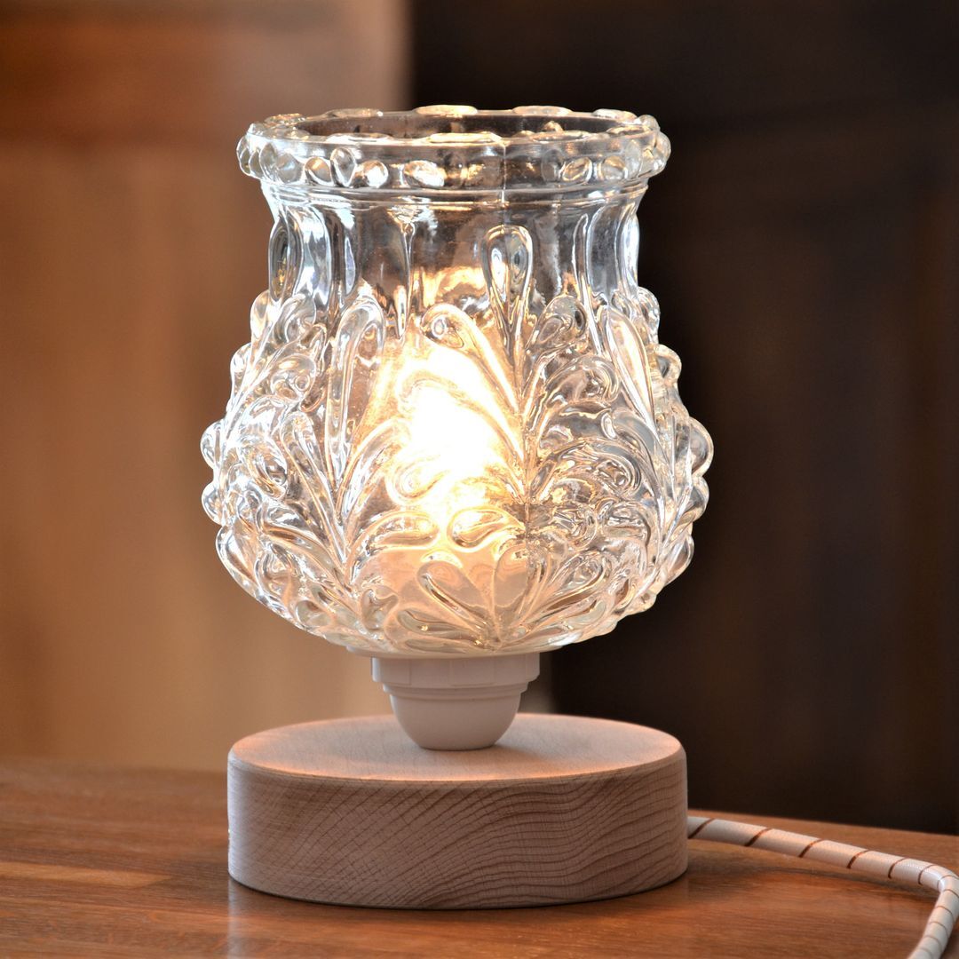 Table lamp glass globe floral motifs