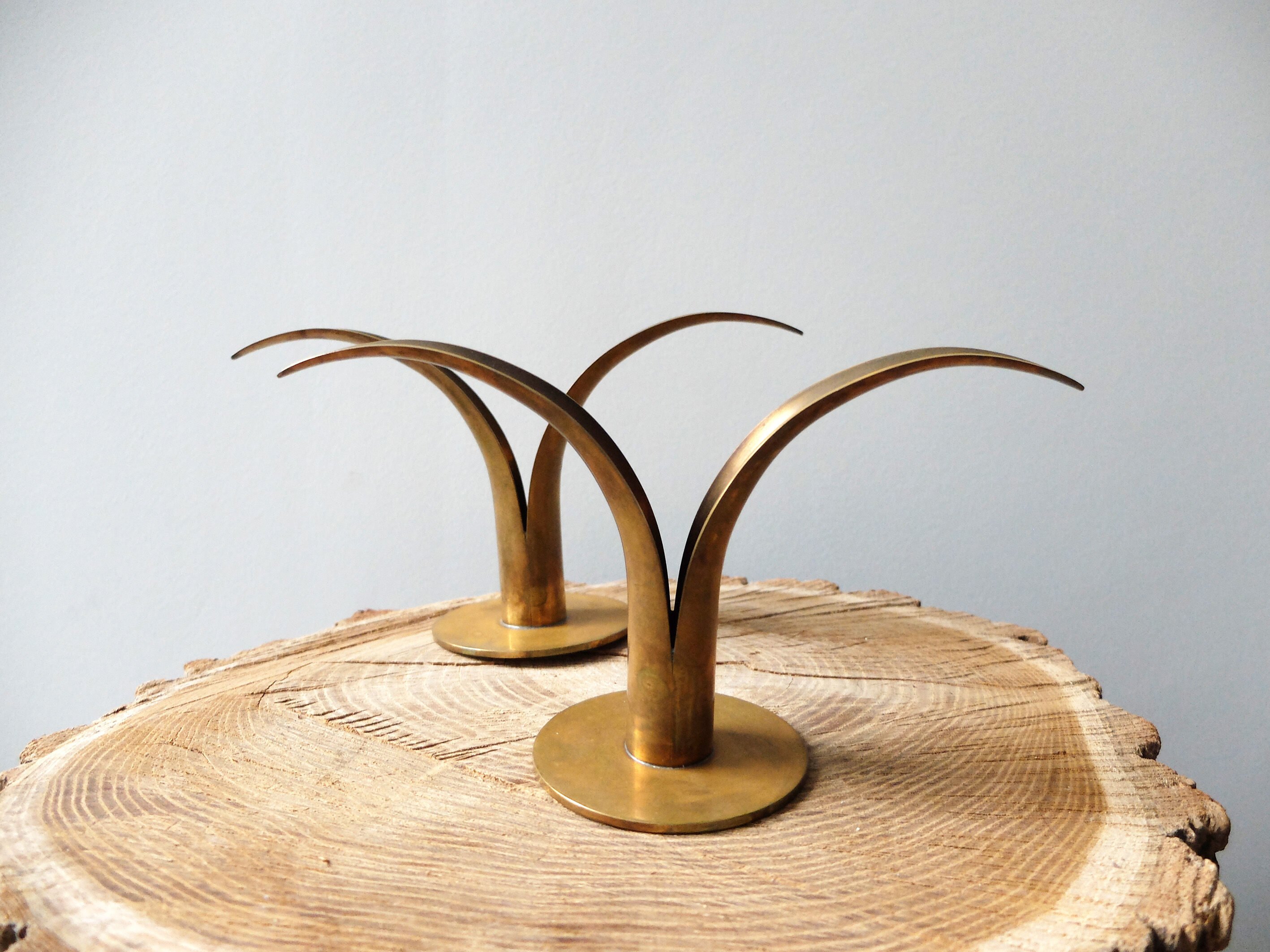 Pair of candlesticks LILY Ystad Metall Sweden brass Ivar Alenius Björk