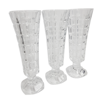 Set of three 17 cm vintage glass soliflore vases