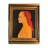 Painting signed Guy SERADOUR and titled “The red ribbon”