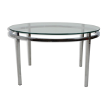 1970s round conference table chrome and glass, italy