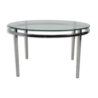 1970s round conference table chrome and glass, italy