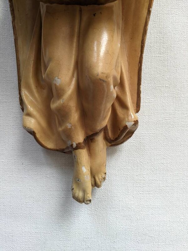 Bénitier céramique ange ailé antique objet religieux décoration campagne