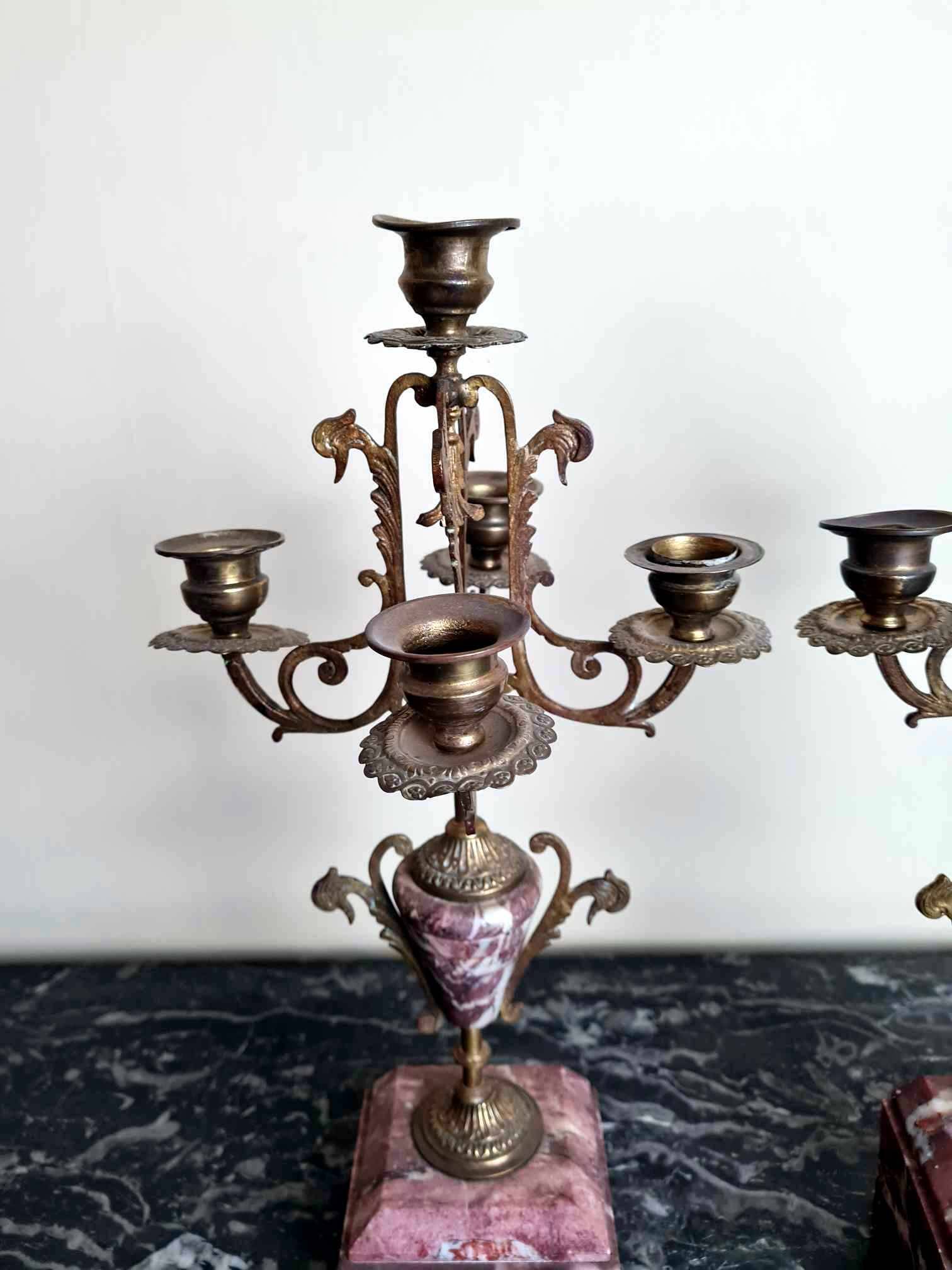 Clock And Its Two Candlesticks Napoleon III Period