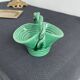 Vintage, woven basket, green, glazed earthenware, grooves, stylized, décor, French decoration, Fran