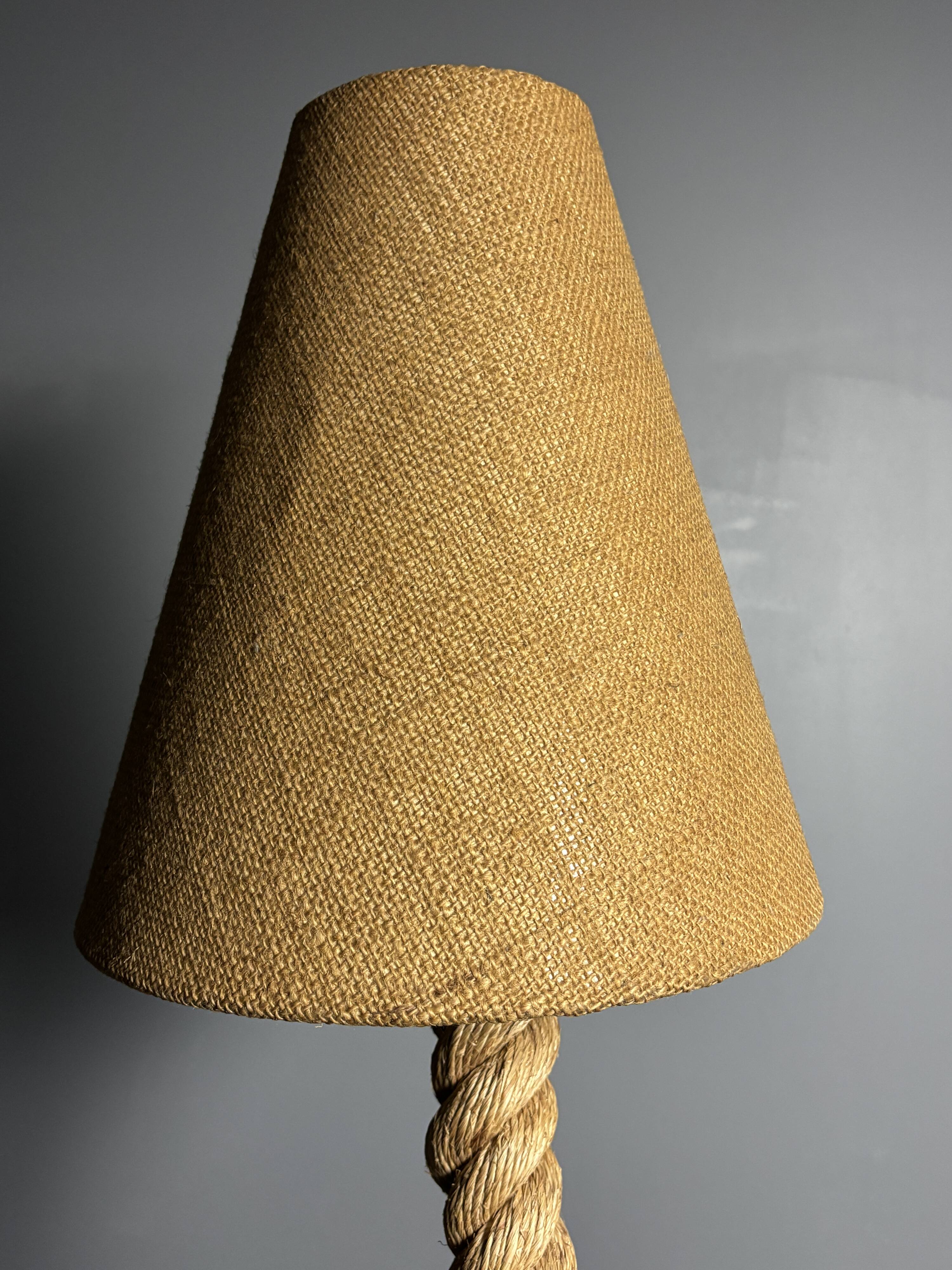 Midcentury French brutalist rope table lamp in the style of Audoux & Minet