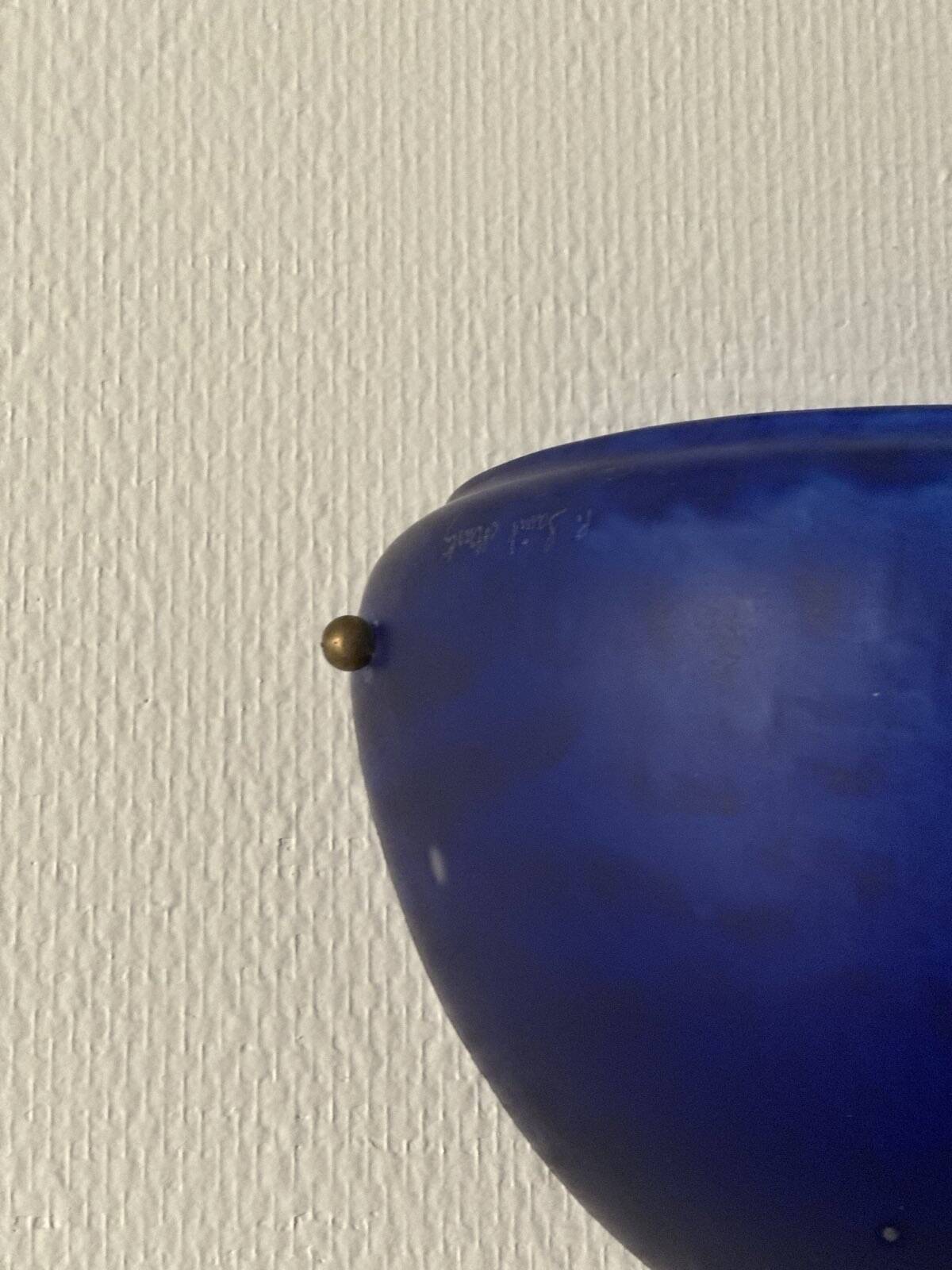 Sconces, signed, in satin blue glass paste from the 1930s