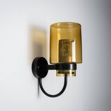 Pair of black metal wall lamps with yellow shades and inner diffuser