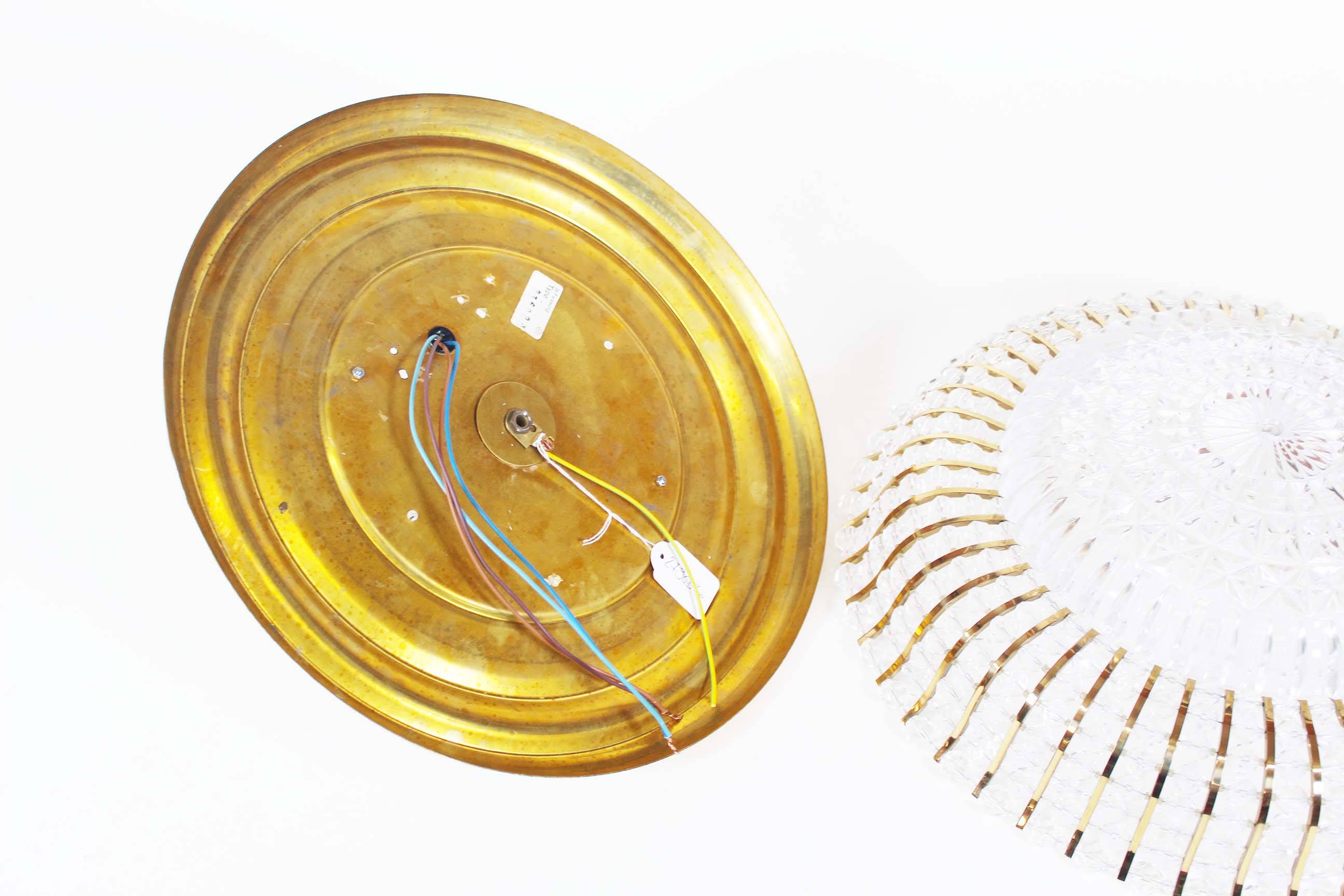 Large vintage brass and glass flush mount light by Palwa