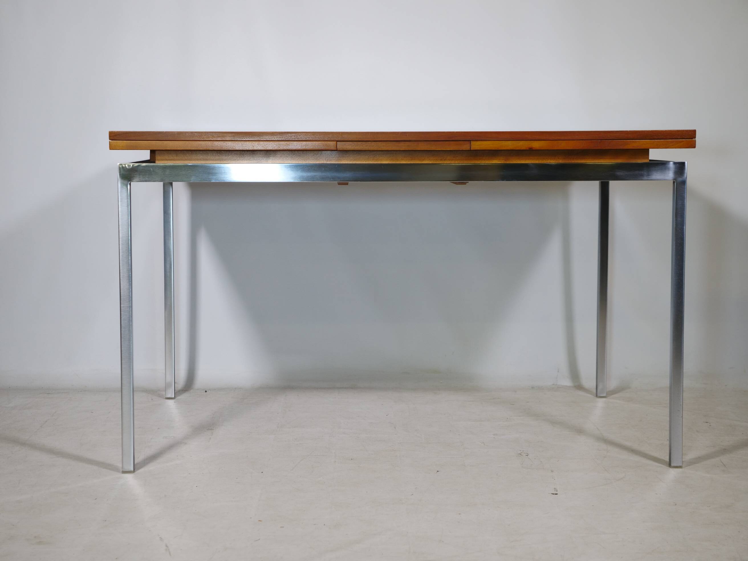 Mid Century Walnut Dining Table with Chrome Base, 1960s