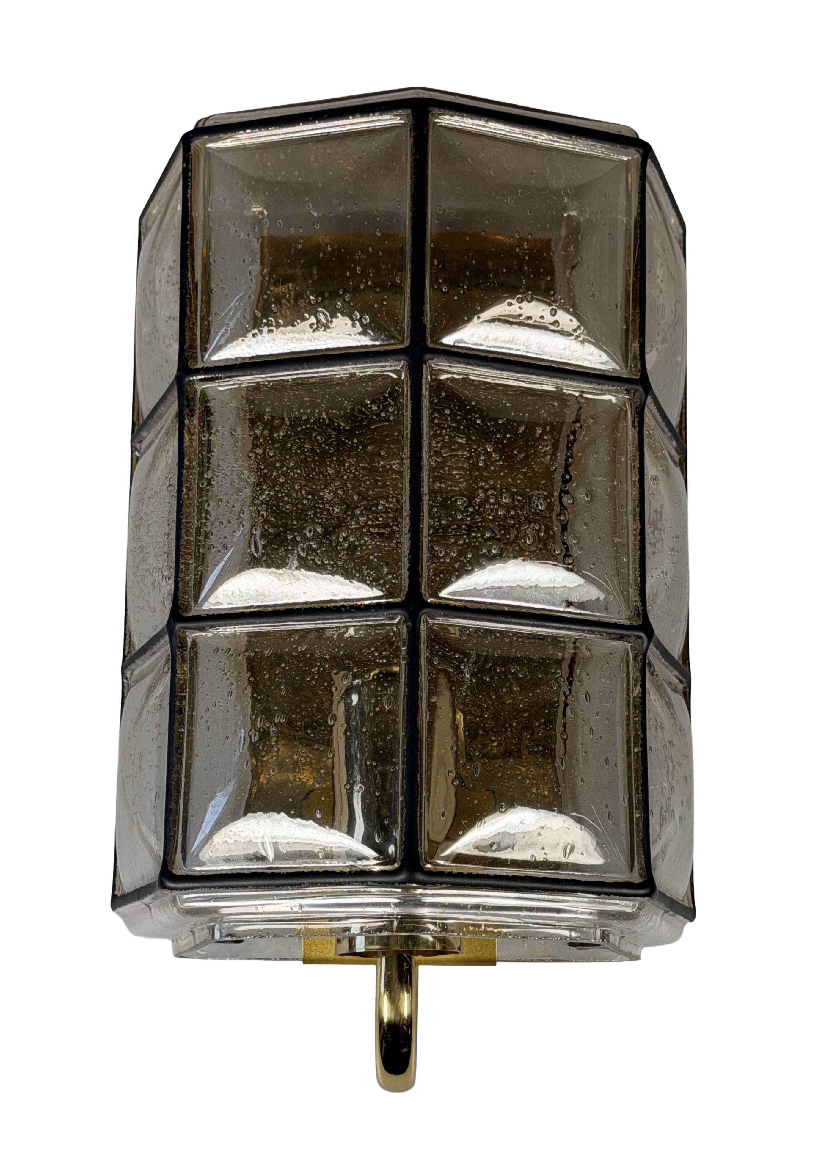 60s 70s Wall Lamp Wall Sconce Glashütte Limburg Germany Glass & Metal