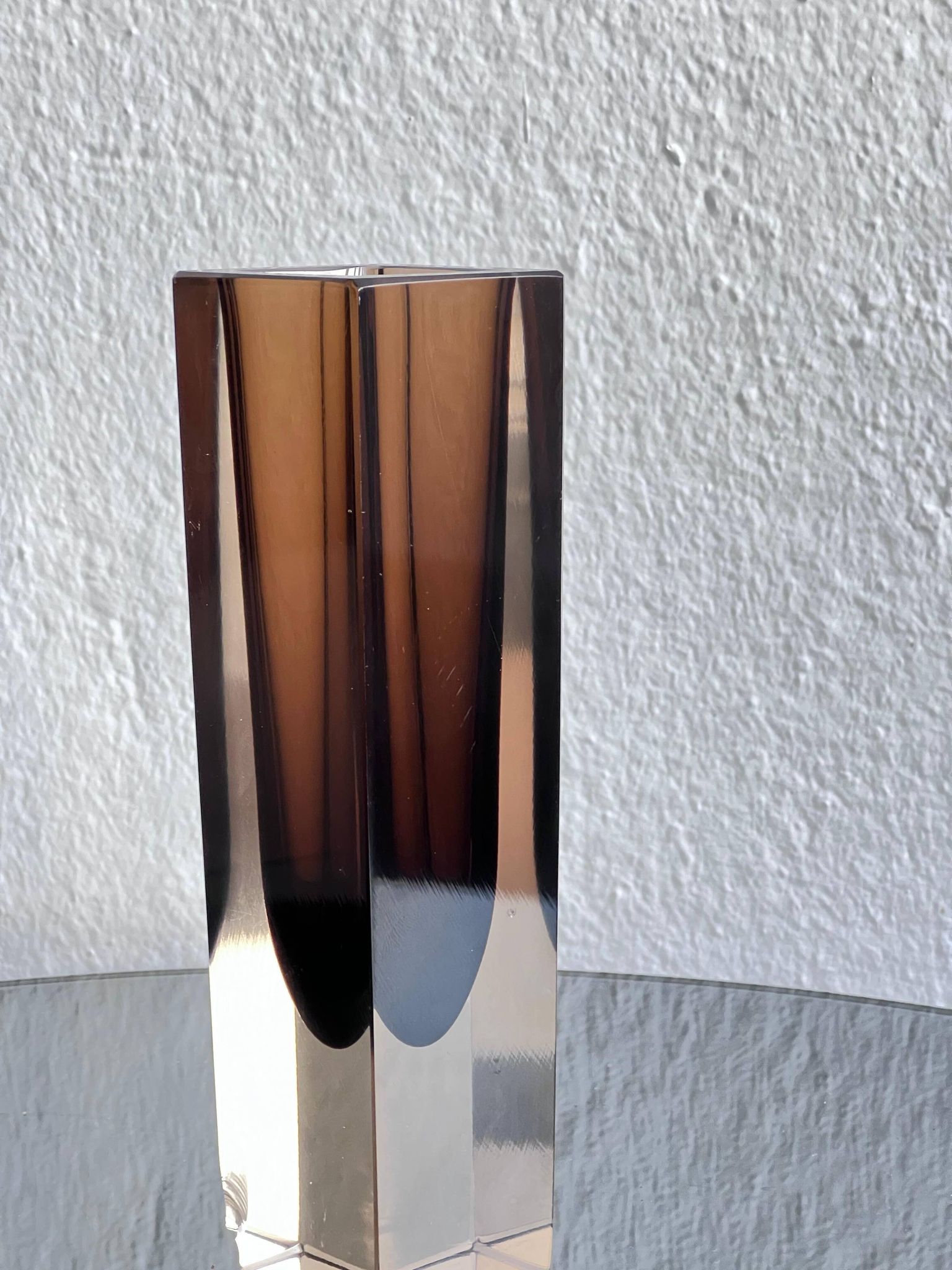 Vintage decorative "Sommerso" Murano vase in clear and brown glass, Flavio Poli