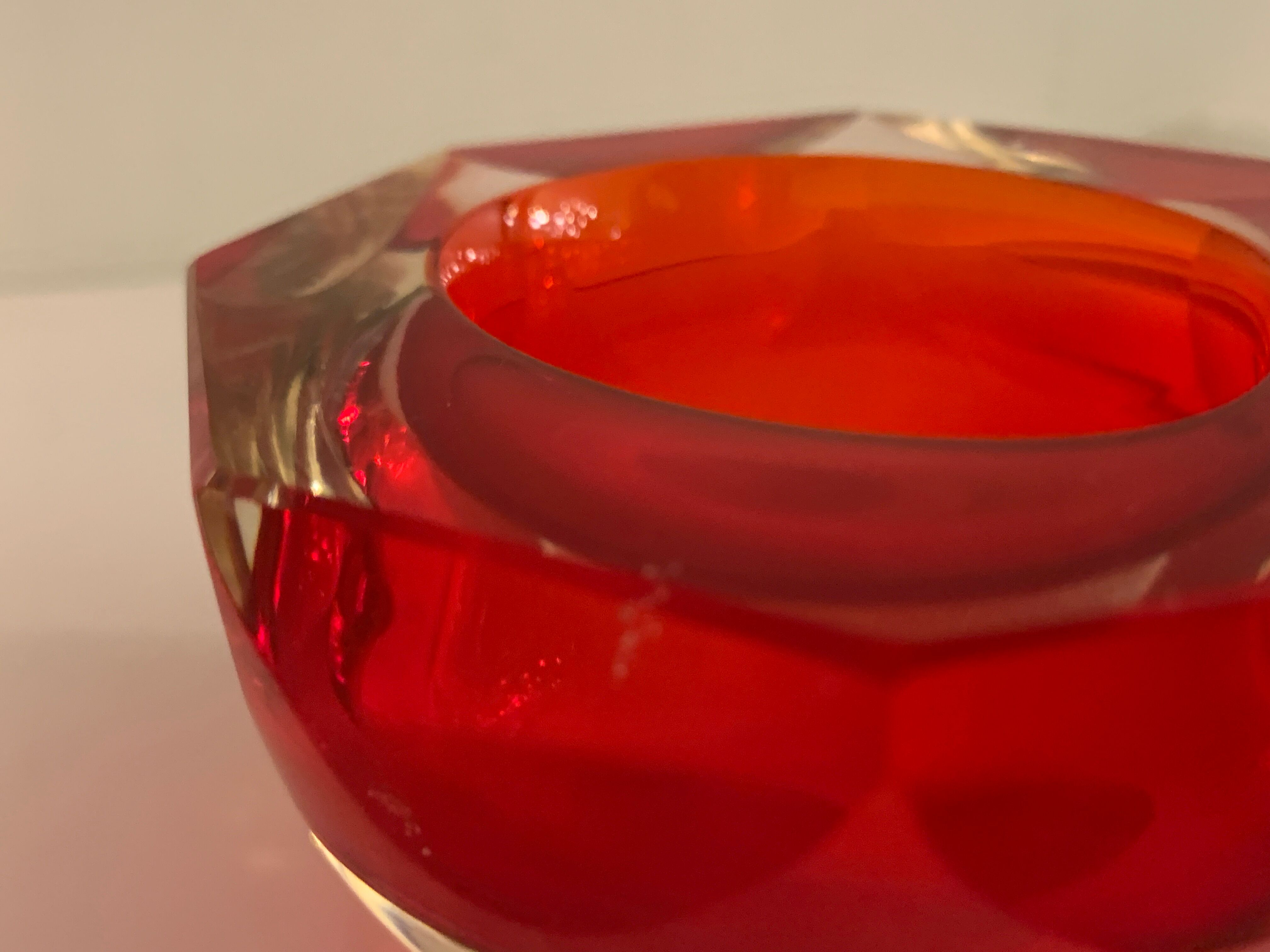 Murano red glass octagonal ashtray 1960