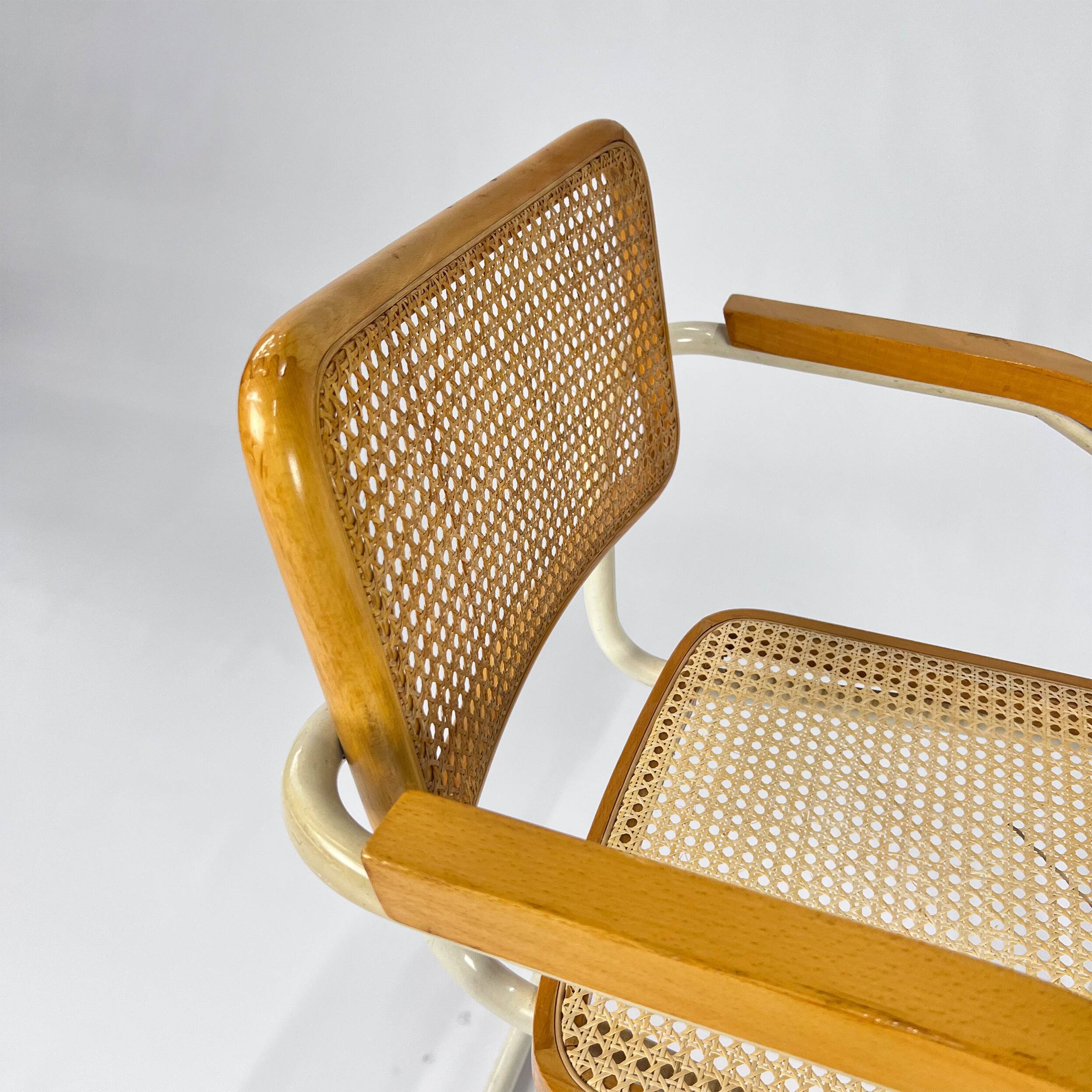 Set of 2 Tubular Frame and Cane Cantilever Arm chairs, Italy, 1970s