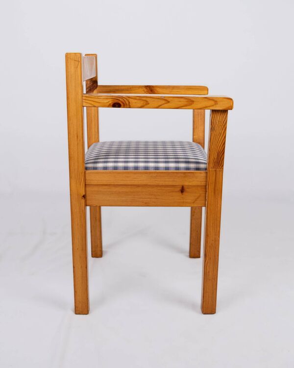 Paire de chaises en pin et tissu vichy, France, 1980
