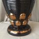Lampe originale faïence de St Clément art deco noir et dore forme vase cornet