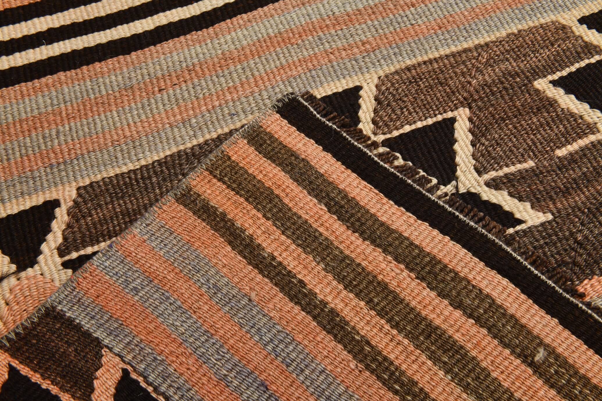2x5 Salmon Brown Geometric Kilim Rug, 80x170Cm