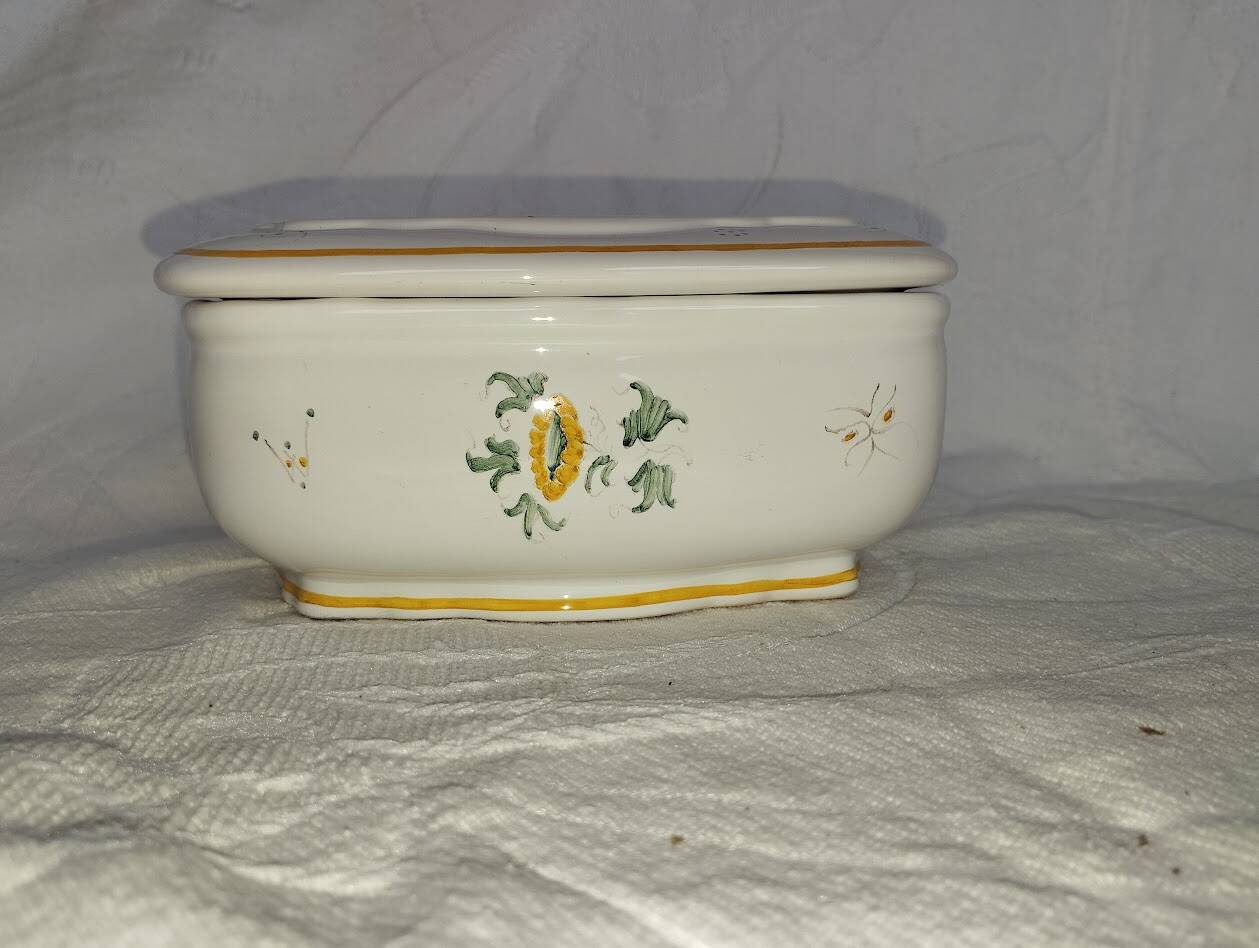 Antique butter dish in faience – Bird decoration – Late 19th / early 20th century