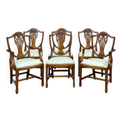Série de 4 chaises et 2 fauteuils de style Regency en hêtre des années 80