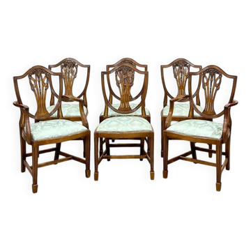 Set of 4 Regency style chairs and 2 armchairs in beech from the 80s