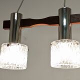 Scandinavian chandelier with 3 lights in teak and glass from the 60s/70s