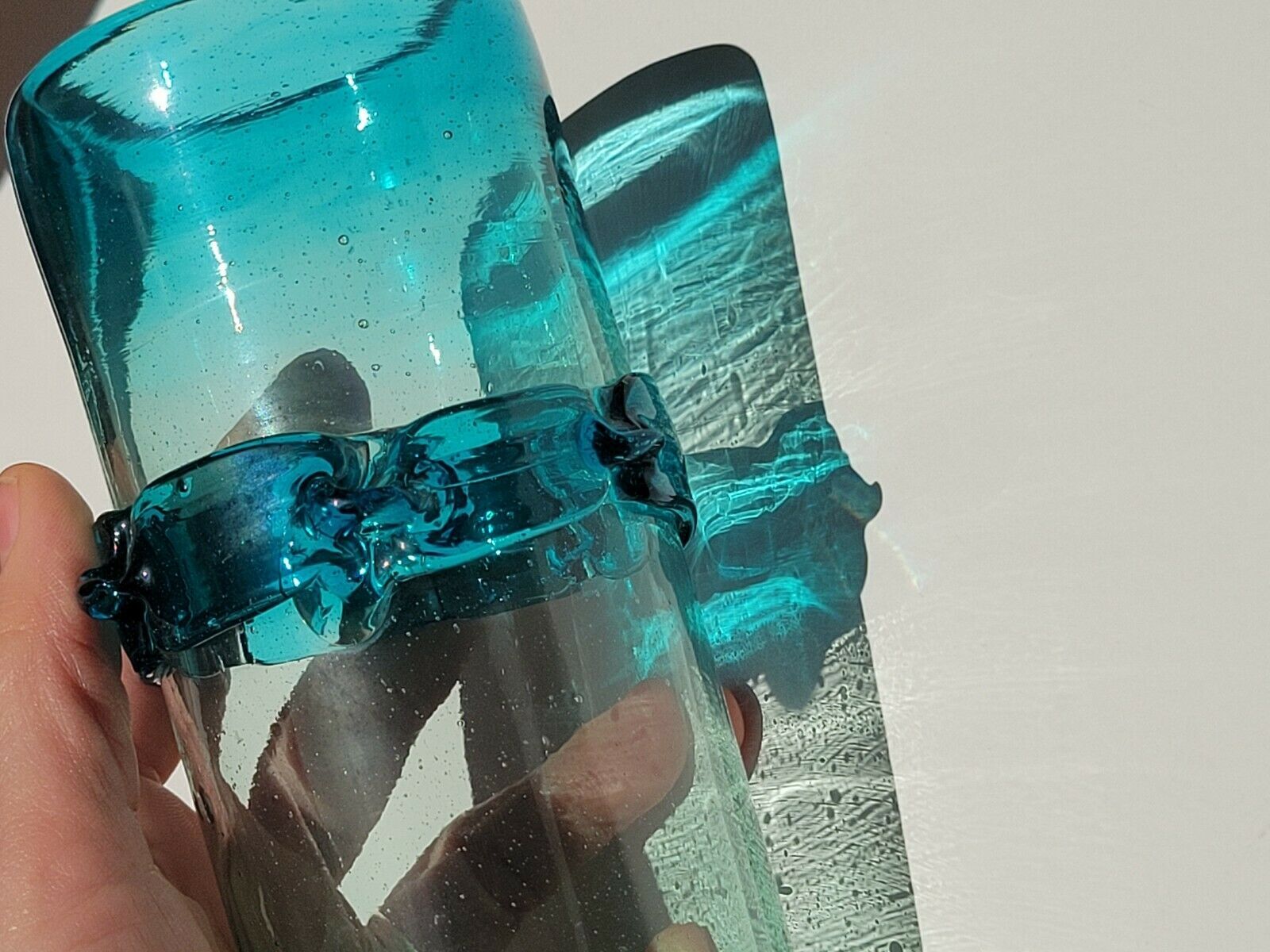 6 orangeade glasses in bubbled blown glass color duck blue