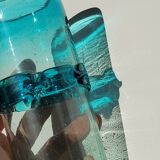 6 orangeade glasses in bubbled blown glass color duck blue