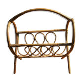 Magazine rack vintage rattan bamboo, cove round moving volutes feet