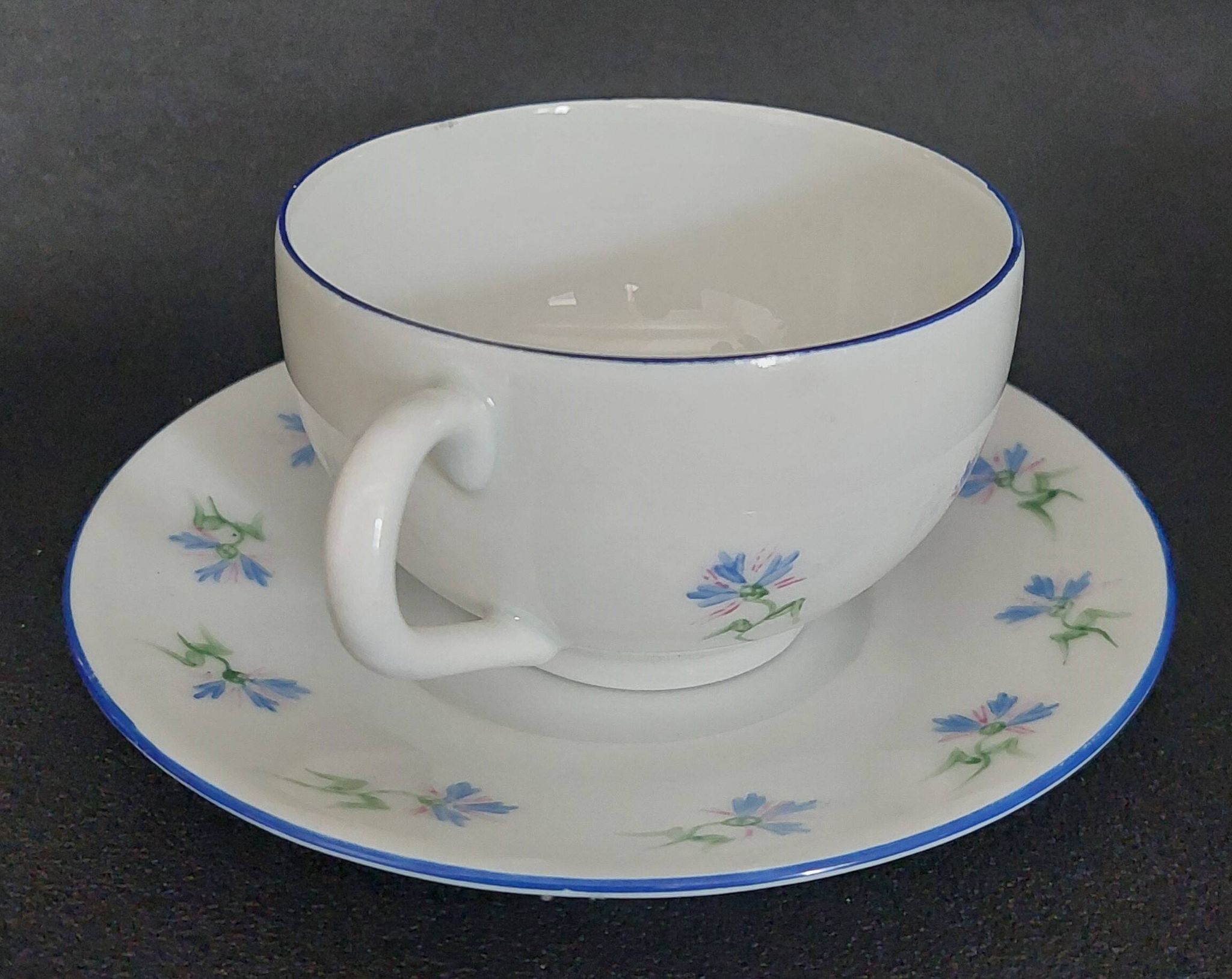 Porcelain cup with hand-painted cornflower decoration A.M