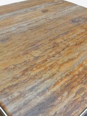 Table basse Guy Lefevre maison Jansen, laiton doré et travertin