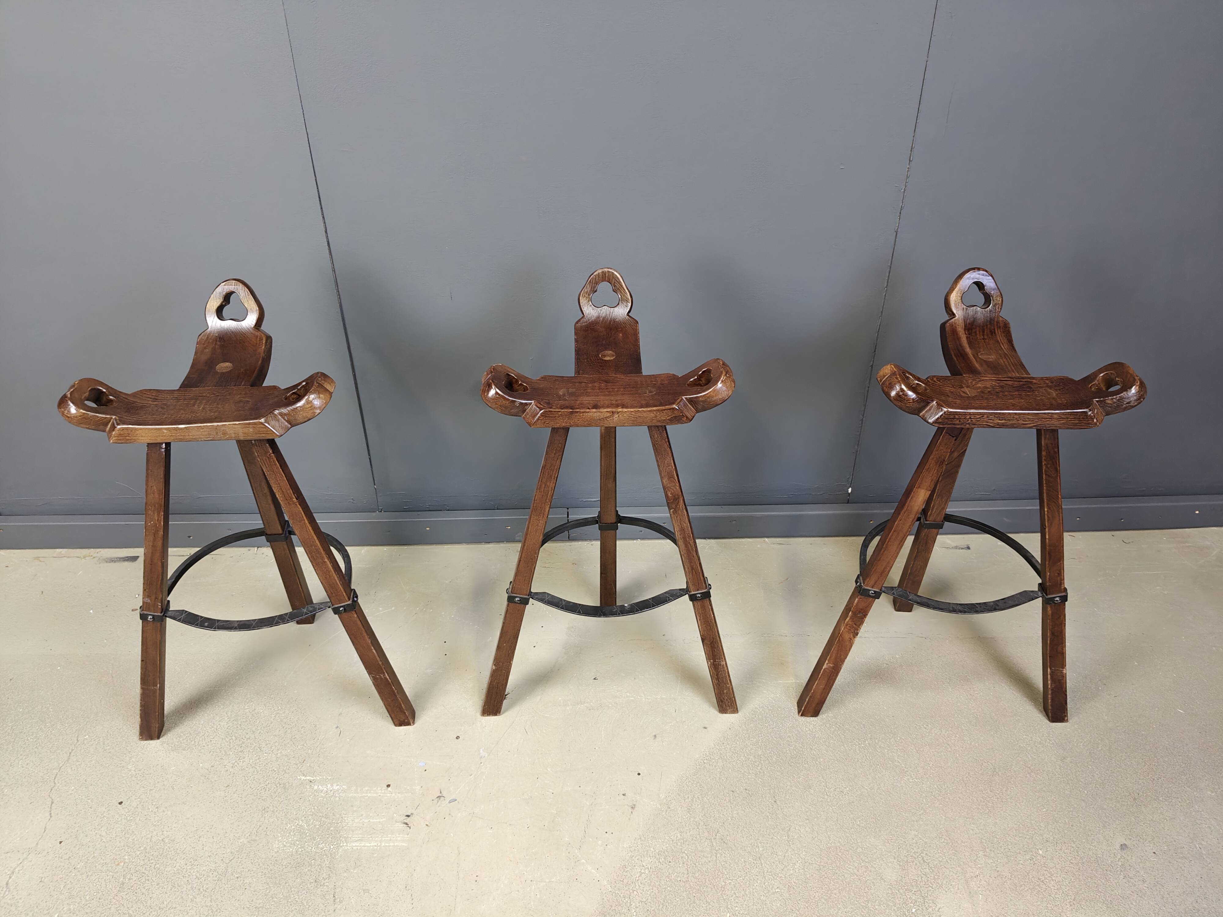 Mid century brutalist bar stools - set of 3, 1960s