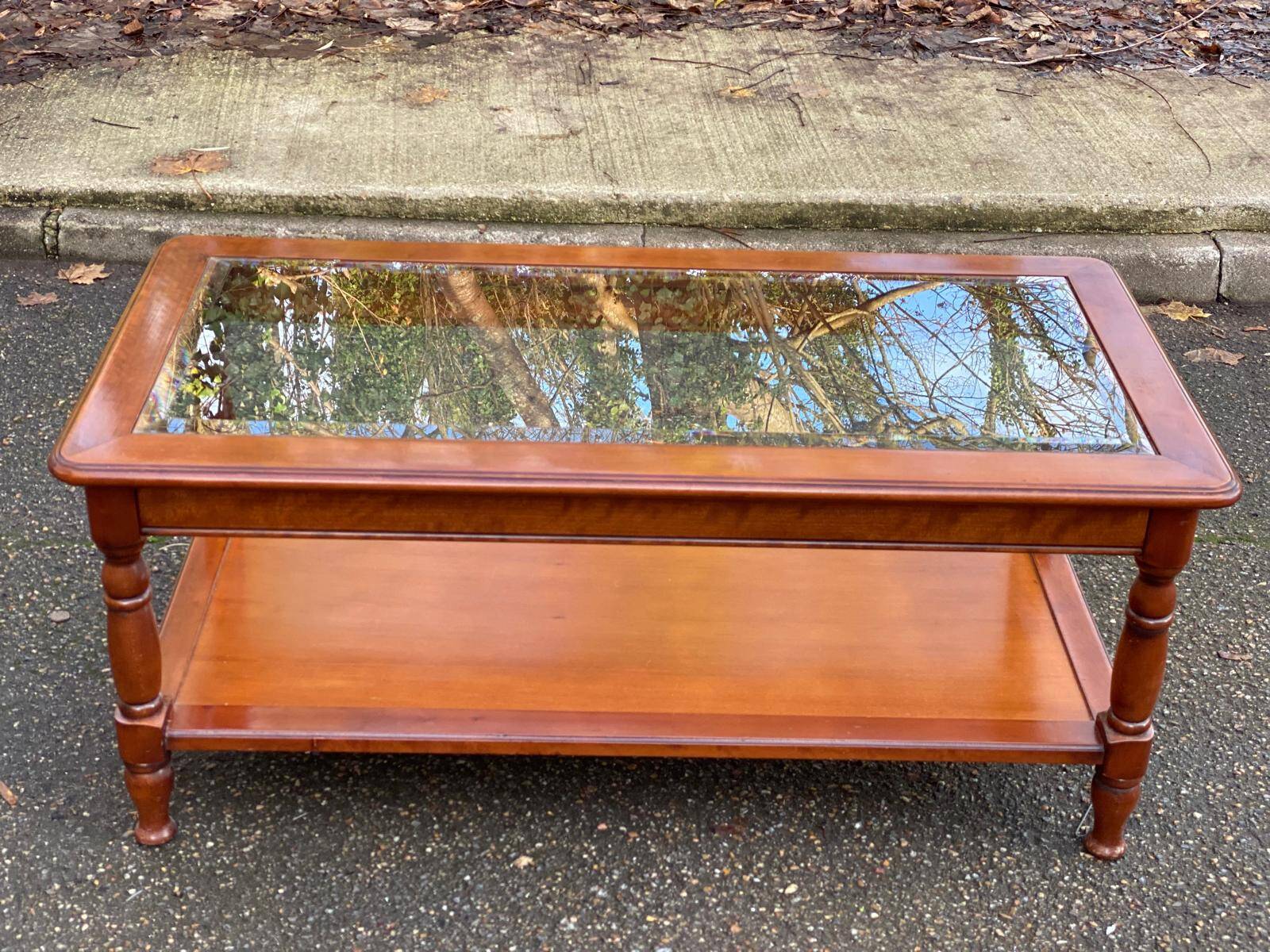 Vintage Louis Philippe coffee table in solid wood and glass, 110x55cm