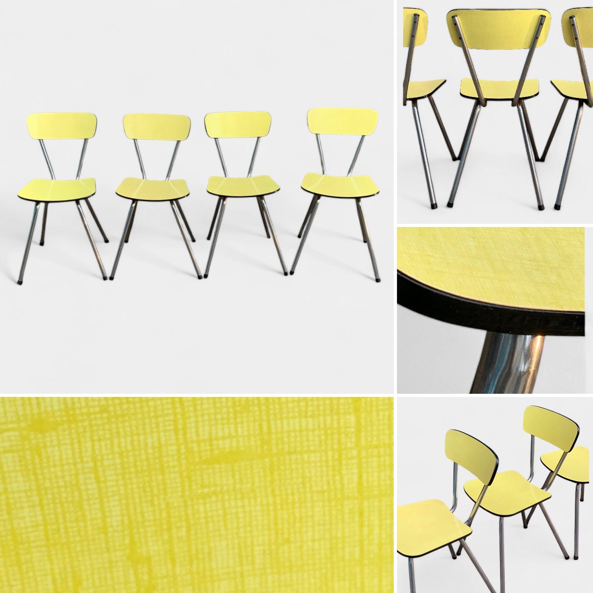 Yellow Formica chairs with compass legs, 1950s