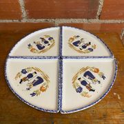 Série de 4 assiettes a crêpes céramique blanche décor Quimper vintage