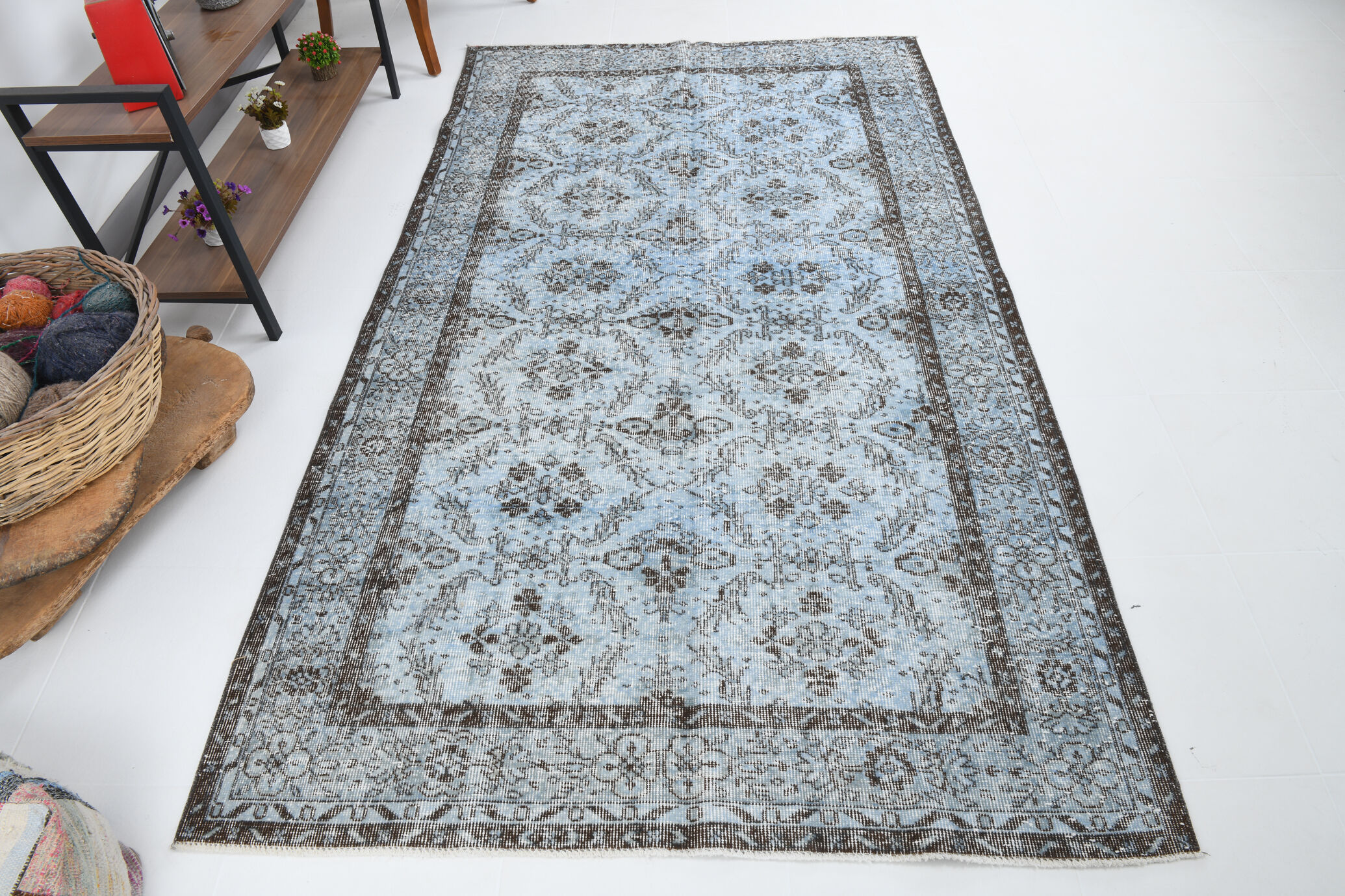 5x8 faded blue handmade turkish rug 260x150cm