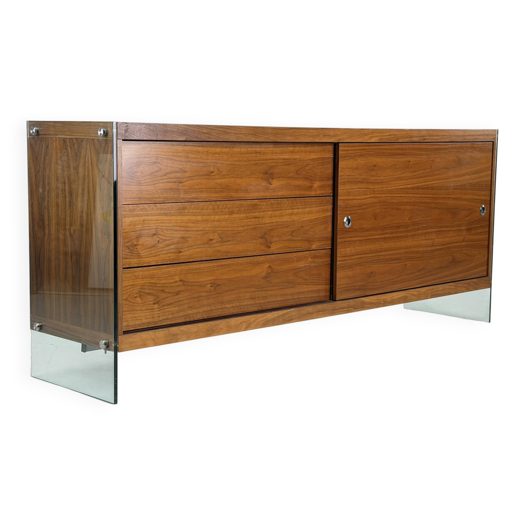 Teak sideboard with glass legs, France - 1990s