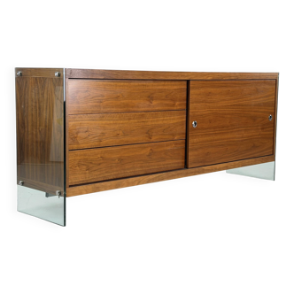 Teak sideboard with glass legs, France - 1990s