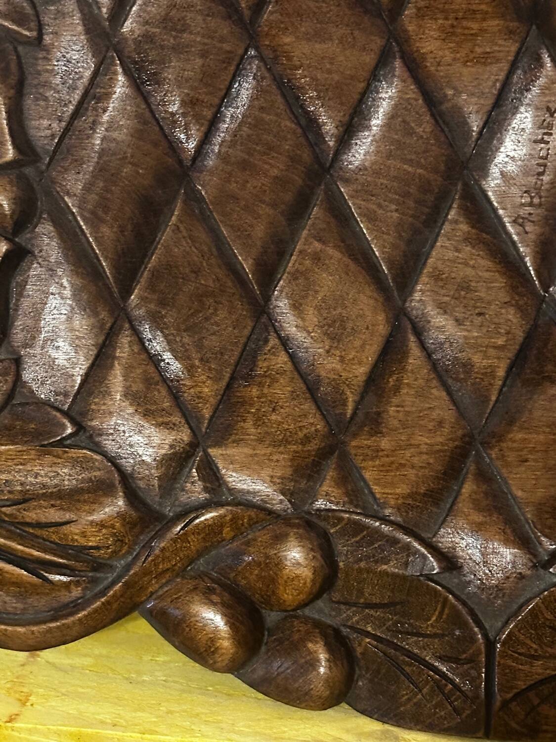 Basket or Pocket Emptying from the 1950s in Carved Wood signed A. Bouchez