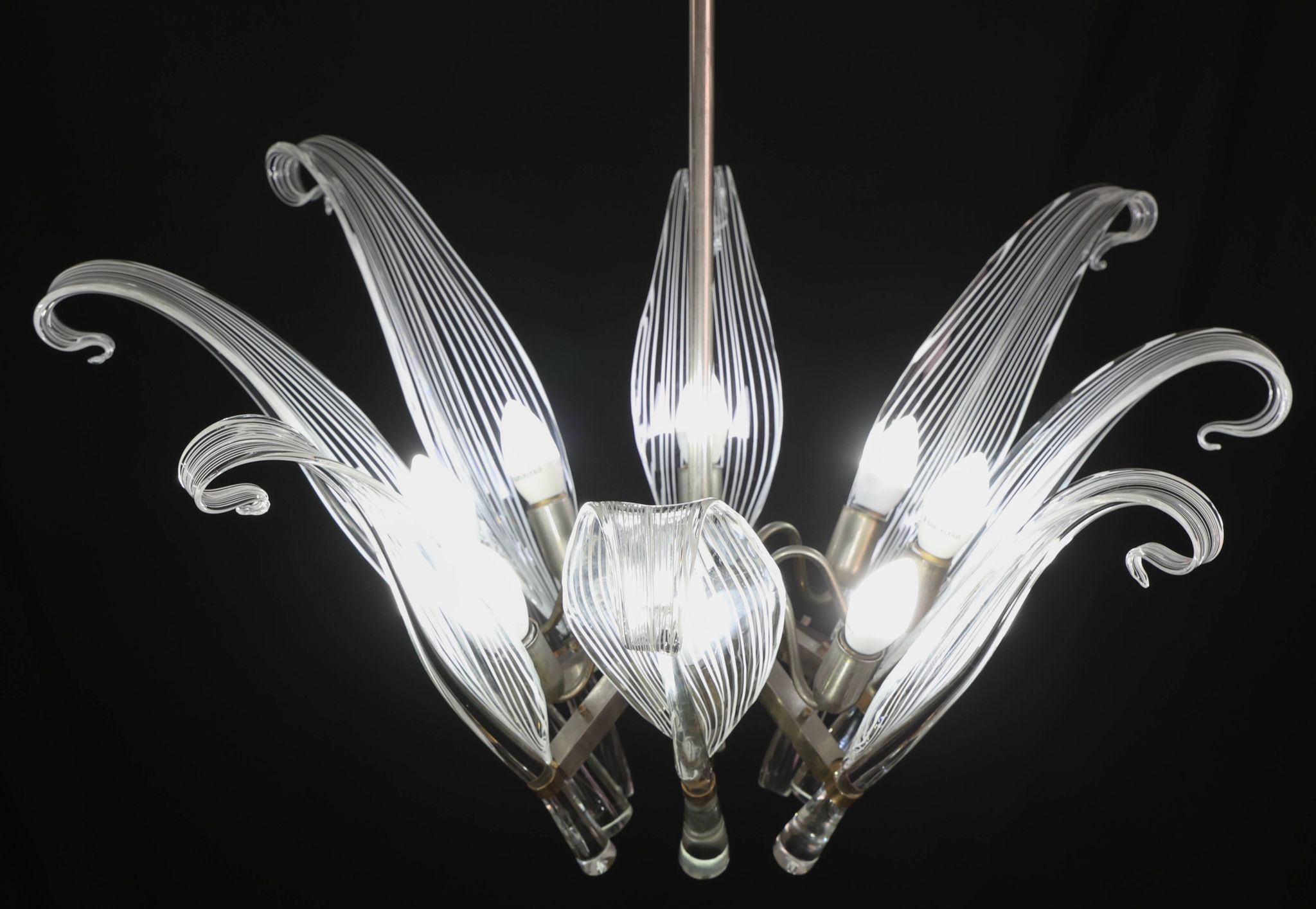 Extraordinary Large Transparent Murano Glass Leaves Chandelier by Franco Lu