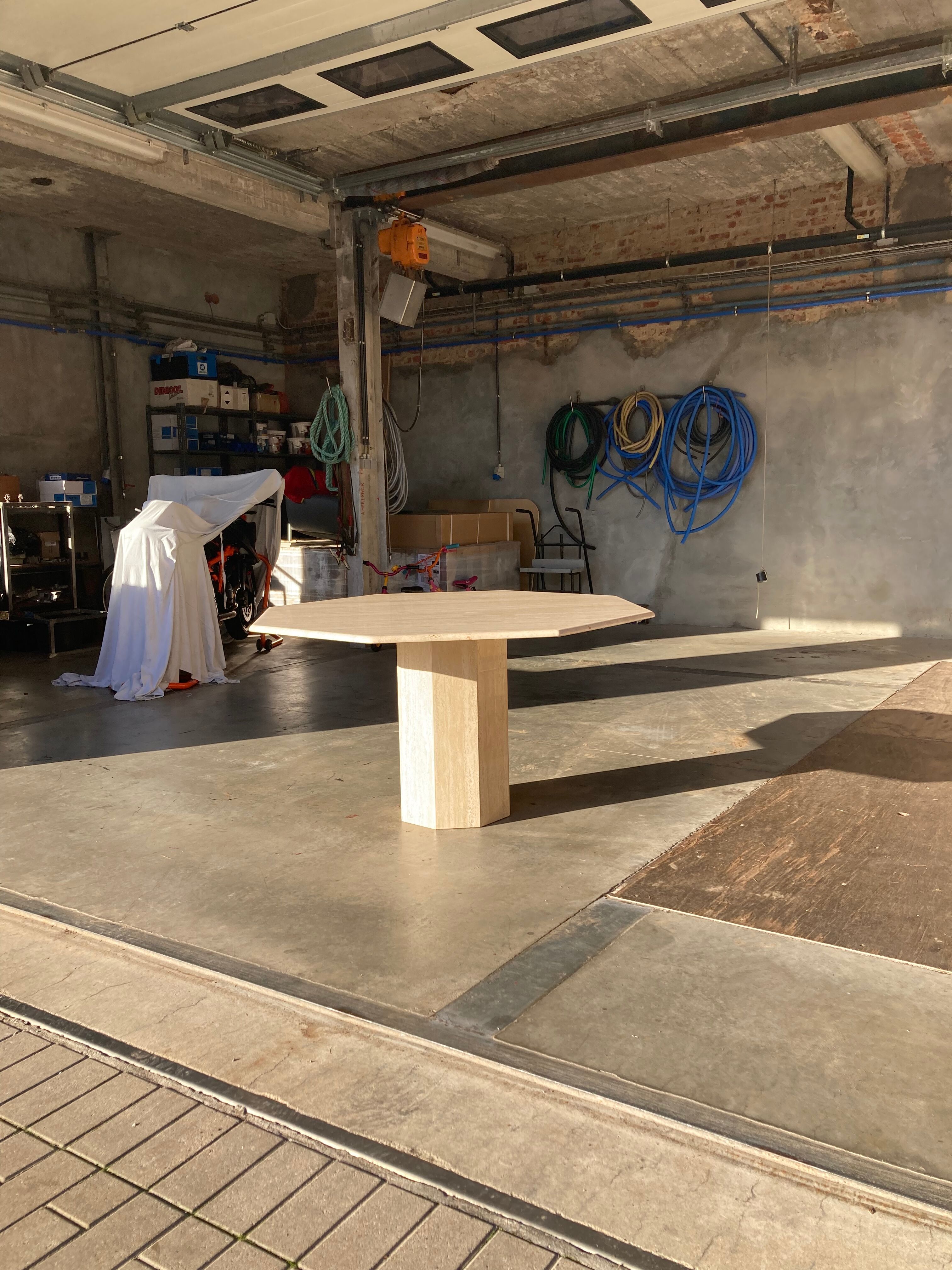 Travertin dining table octagonal