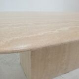 Table basse ovale italienne en travertin, années 1980